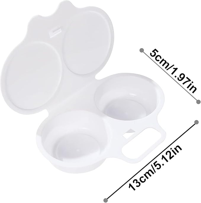 2-Cavity Nonstick Microwave Egg Poacher with Lid -White Plastic Egg Cooker for Perfect Poached Eggs