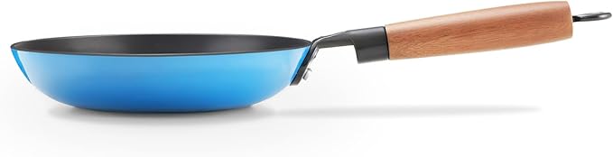 KITESSENSU Titanium Non Stick Frying Pan 8' - Deep Enameled Cast Iron Skillet - Cast Iron Pan for Compatible With All Stovetops - Gradual Cobalt Blue