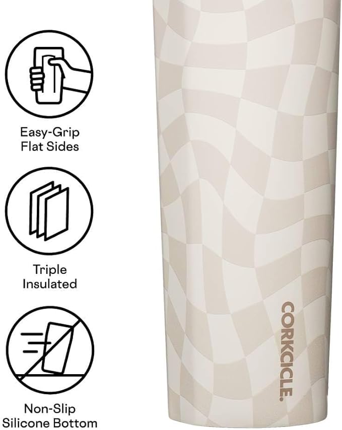 Corkcicle Classic Sport Canteen Insulated Water Bottle - Keeps Beverages Cold 25 Hours - Triple Insulated - Summer Drinkware Gift - Keeps Drinks Ice Cold - Leak-Proof Cap - 20 oz - Wavy Checkerboard