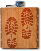 WUDN 6 oz. Wooden Hip Flask - Stainless Steel Body, Boots in American Cherry