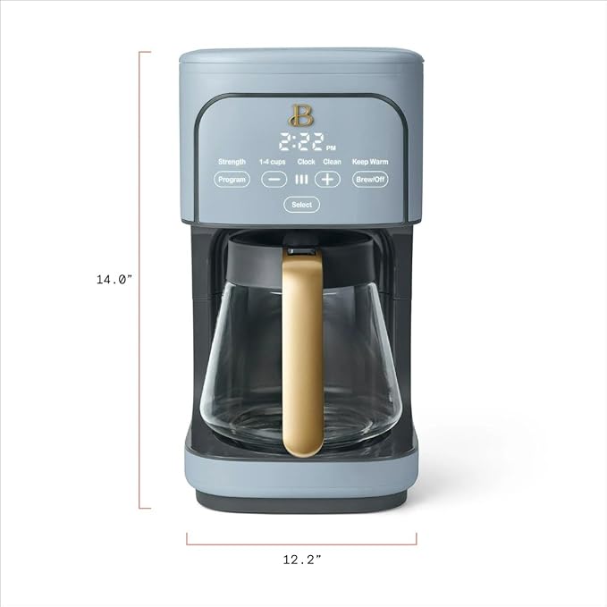 Beautiful 12-Cup Programmable Coffee Maker with Touch-Activated Display, Auto Brew Timer, Reusable Filter & Large Glass Carafe (Cornflower Blue)