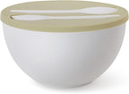 10" Large Salad Bowl with Sealed Lid & Serving Utensils,135Oz, White Big Bamboo Fiber Salad Serving Bowl with Servers for Mixing/Serving (Silicone Light Green Lid)