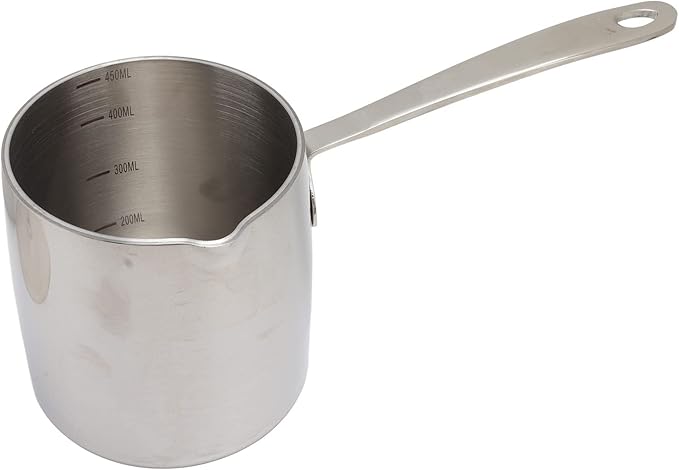 Stainless Steel Butter Warmer Pot with Scale Marks - 450ml/15.2oz Milk Heating Pot for Chocolate, Coffee, Tea - Multi-Layer Melting for Kitchen, Stovetop Safe(450ML)