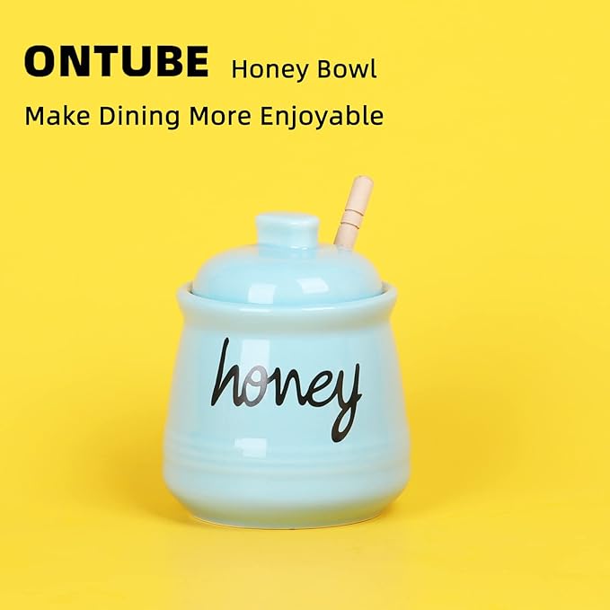 ONTUBE Honey Jar with Dipper and Lid, Ceramic Honey Pot 12oz, Turquoise