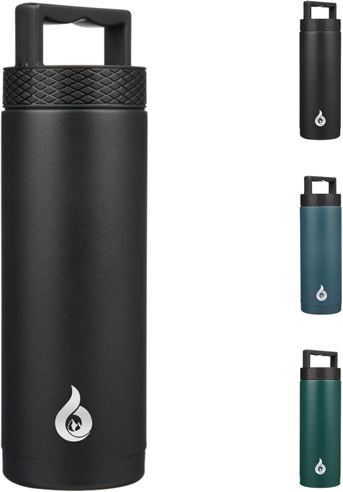 BJPKPK Insulated Water Bottles, Dishwasher Safe 18 oz Water Bottle with Handle, Leakproof BPA Free Water Jug, Stainless Steel Thermos for Sports, Black