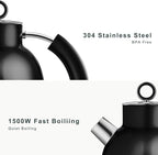 ASCOT Electric Kettle, Electric Tea Kettle Hot Water Kettle Stainless Steel Kettle 1.6L 1500W Retro Tea Heater & Boiling Water, Auto Shut-Off and Boil-Dry Protection (Black)