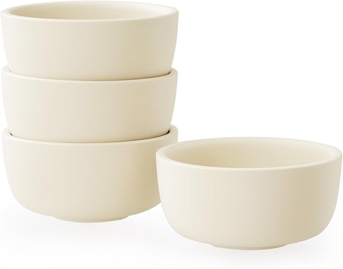 Classic Round Cereal Bowl Set of 4, Ceramic Soup Bowls, Breakfast Bowl - for Oatmeal, Rice, Dessert, Salad, 10 oz (Matte Crème)