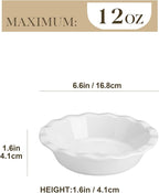 MALACASA Ceramic Mini Pie Pans Set of 6, 6 Inch Pie Plates for Baking with Ruffled Edge, Small Quiche Baking Dish Pans Tart Pans, Individual Pot Pie Plates, Microwave & Oven Safe, White