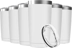 6 Pack 20oz Tumbler Vacuum Insulated Travel Mug with Lids, Stainless Steel Double Wall Bulk Cup for Home, Office, Outdoor Suitable for Vehicle Cup Holders(White)