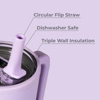 HydroJug Kids - 20 oz Insulated Kids Water Bottle with Flip Straw & Handle | Leak-Proof & Durable | Perfect for School, Sports, Lunch, Travel & Camp, Lavender