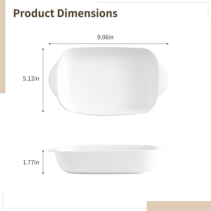 Ceramic Small Baking Dishes Set of 2 - Casserole Dishes for Oven,Rectangular Bakeware Baking Bowls With Double Handle for Roasting, Lasagna, Pie, Gratin,Oven Safe & Microwave Safe