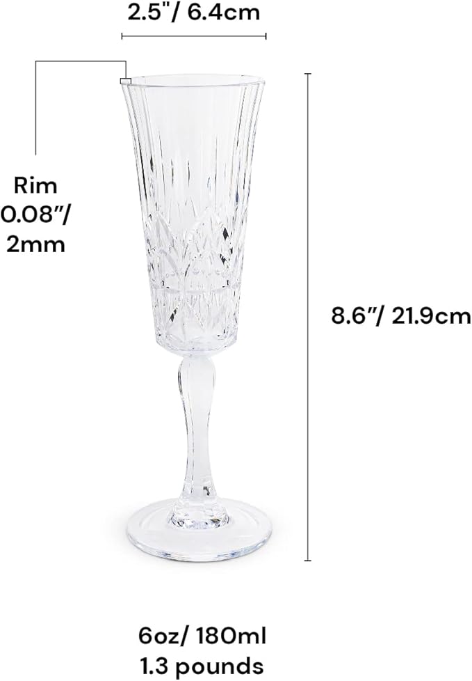 BELLAFORTE - Shatterproof Tritan Plastic Champagne Flute Clear, 6oz, set of 4 Myrtle Beach Dishwasher Safe Plastic Champagne Glasses - Glassware for indoor and Outdoor Use, BPA Free