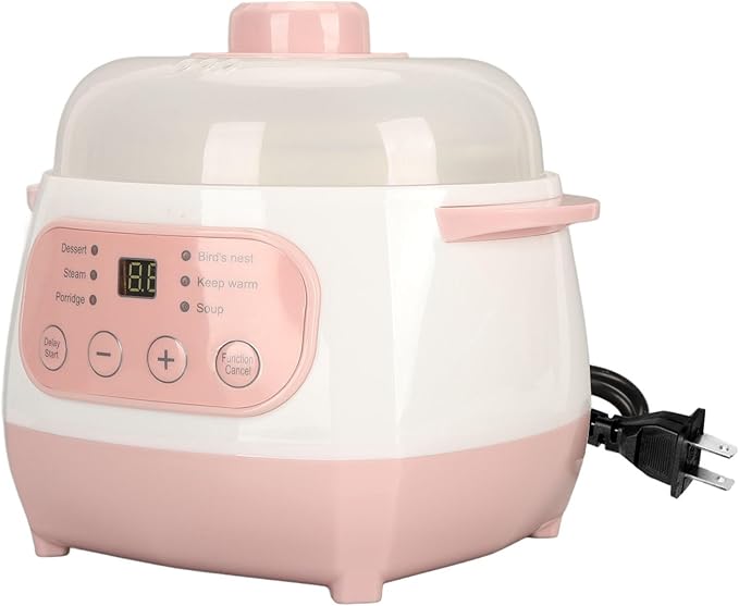 Jiawu Electric Stew Pot, 200W 1L Digital Rice Cooker With Lid, Small Ceramic Cooker Built-in Timer, Makes Soups, Porridges, Grains and Cereals for Individuals (US)