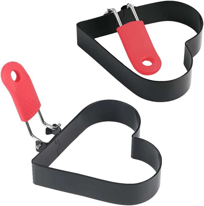 3.5 Inch Egg Ring with Foldable Handle, Stainless Steel Heart Shaped Egg Rings for Frying Eggs, English Muffins, Cooking Breakfast Sandwich Burger, 2 Pack