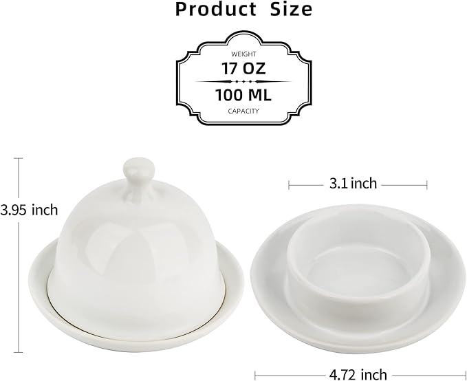 Butter dish, Ceramic Small Butter Dish with Lid, 2024 NEW Original Design Mini Butter Crock Keeper with Handle, 17 OZ Mini Butter Container Cover and Water Sealing 2 Ways Sealing