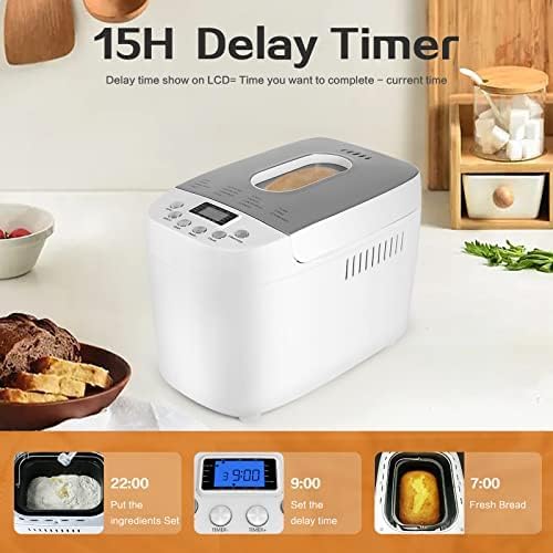 Davivy Bread Maker Machine 3.3LB Dough Maker,15-in-1 Automatic Bread Machine Maker with Nonstick Bowl, Jam& Yogurt, 3 Loaf Sizes and 3 crust settings,15-H Delay Timer（850W,Silver,3.3LB）