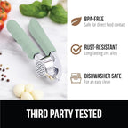 GORILLA GRIP Garlic Press and Peel Set, Heavy Duty Mincer Tool, Easily Mince and Crush Garlics, Ginger, Nuts, Seeds, Large Ergonomic Handle, Peeler Included, Peeling Cloves, Kitchen Gadgets, Mint