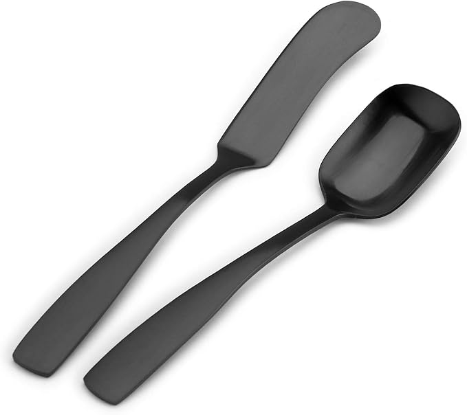 O.C.E. 5-Piece Matte Black Serving Flatware Silverware Set, Utensil Set of Stainless Steel, Satin Finish, Hostess Tableware Serving Set, Dishwasher Safe