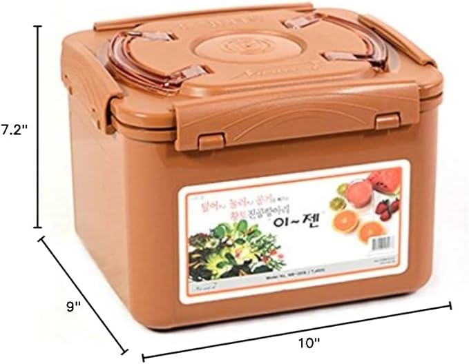 e-jen Premium Kimchi, Sauerkraut Container Probiotic Fermentation with Inner Vacuum Lid (Earthenware Brown, 1.9 gal/ 7.4L)