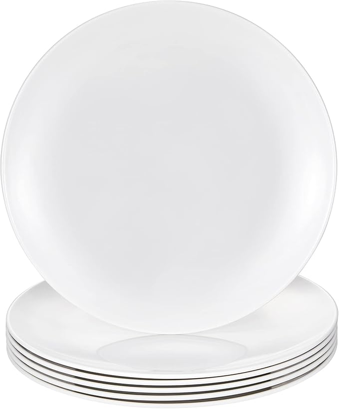 Melamine Restaurant Plates White 11 Inch Wide Side Flat Bottom Deep Round Dinner Plates Salad Plates Lunch Durable and Easy to Clean Set of 6,PYW-11-06