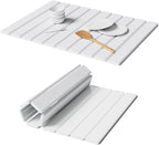 Large Stone Drying Mat for Kitchen Counter, 24"(L)×16"(W), Foldable Diatomaceous Earth Mat, Fast Drying & Absorbent Pad for Dishes, Bottles, Cups, Bathroom & Any Countertop (White)