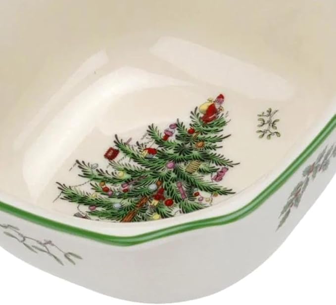 Spode Christmas Tree 5.5-Inch Square Porcelain Bowl - Serving Bowl for Candies, Nuts, Desserts, and Small Floral Arrangements - Festive Holiday Tableware, Dishwasher and Microwave Safe