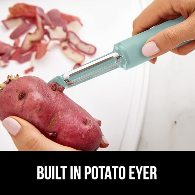 GORILLA GRIP Patented BPA-Free Sharp Stainless Steel Swivel Vegetable Peeler, Comfortable Handle Potato Peelers, Smooth Peeling, Peel Carrots Apple, Includes Blade Cover, Kitchen Tool, Mint