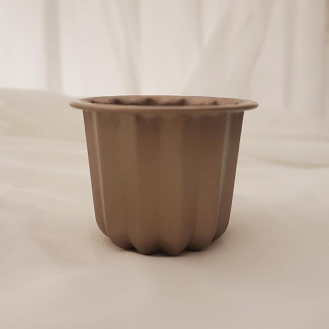 Set of 4 Nonstick Canele Molds, Mini Lace Canele Mold, Individual Washable Carbon Steel Canelle Pastry Molds, Popover Muffin Cupcake Pans for Oven Baking - 2.8 Inch, Gold