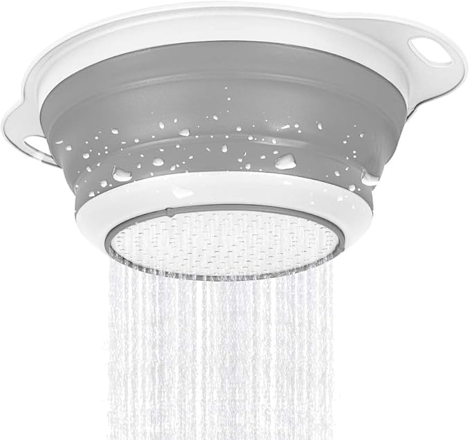 QiMH Collapsible Colander and Strainer Set of 3-2 PC 4 Quart(1 gal) and 1 PC 2 Quart(0.5 gal) - BPA Free & Dishwasher-safe Silicone Kitchen Foldable Strainer for Pasta, Veggies