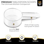50 Pack Tablespoon Measuring Spoon Set with Short Handle Coffee Scoop - 1 Tablespoon (15 ML) Clear Plastic Scoops for Coffee, Loose Tea, Protein, Spices, Powders, and Other Dry Goods Bulk Value Pack