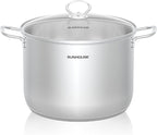 SUNHOUSE Stainless Steel Stock Pot – 12.6 Quart Heavy-Duty Induction Cooking Pot with Glass Lid for Pasta, Soup, Spaghetti – Thick-Bottom Large Stockpot for Boiling, Simmering, Canning