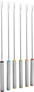 6-Piece Stainless Steel Fondue Sticks Set with Heat Resistant Handle for Cheese, Meat, Chocolate, Dessert, Roasting