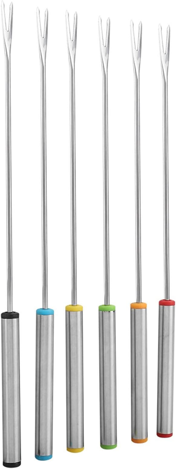 6-Piece Stainless Steel Fondue Sticks Set with Heat Resistant Handle for Cheese, Meat, Chocolate, Dessert, Roasting