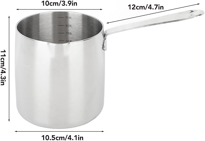 Milk Warmer Pot, 30oz/900ml Stainless Steel Turkish Coffee Pot Stovetop Chocolate Butter Melting Pan with Spout and Long Handle