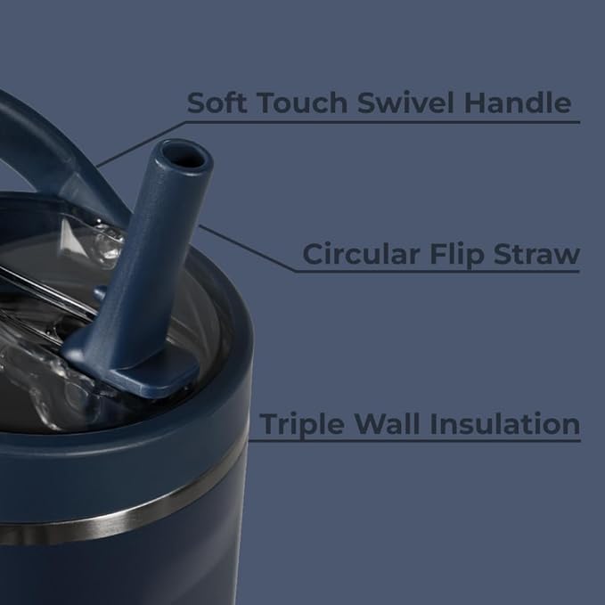 HydroJug Sport - Stainless Steel Tumbler with Straw, Vacuum Insulated, 40oz Leakproof Water Bottle, Ergonomic Design, Reusable, Dishwasher Safe, Rubber Base, Durable for Gym or Outdoors, Midnight