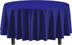 Exquisite Party Solids 12-Pack Premium Plastic Tablecloth 84in. Round Table Cover - Navy Blue