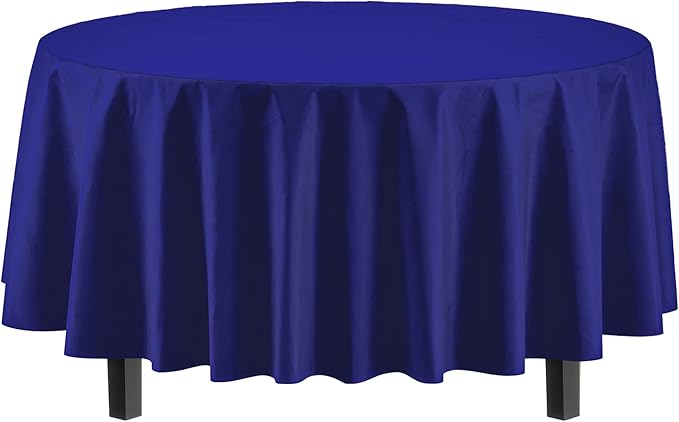 Exquisite Party Solids 12-Pack Premium Plastic Tablecloth 84in. Round Table Cover - Navy Blue