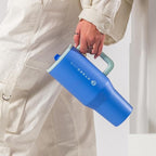 HydroJug Traveler - 32 oz Water Bottle with Handle & Flip Straw - Fits in Cup Holder, Leak Resistant Tumbler-Reusable Insulated Stainless Steel & Rubber Base - Gifts for Women & Men, Riptide