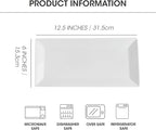 12" Serving Platters Set of 4, White Rectangular Plates, Ceramic Serving Tray, Stackable Large Party Plates for Appetizer, Dessert, Steak, Sushi, Housewarming, Oven Dishwasher Safe