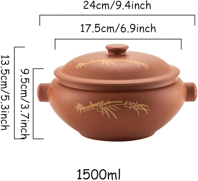 Ceramic Steam Cooker, Stew Pot Clay Casserole Zisha Steamer Ceramics Stovetop with Cover, Household Steam Pot for Chicken Soup, Vegetables and Corn or Cook Fitness Food,1500ML