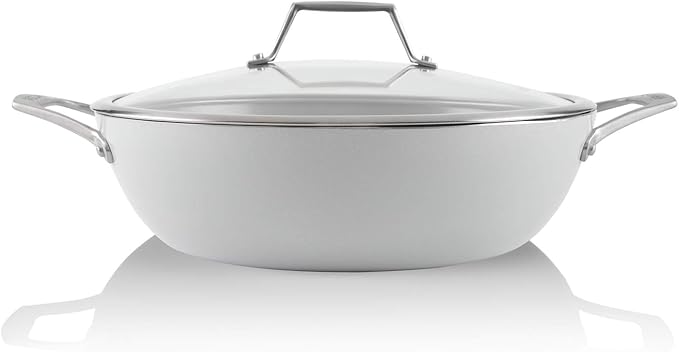 TECHEF - CeraTerra, 5 Qt / 12-in Ceramic Nonstick All Purpose Chef Pan with Cover, (PTFE and PFOA Free Ceramic Exterior & Interior), Oven & Dishwasher Safe, Made in Korea, Grey/Silver (5 Qt Chef Pan)