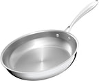 12 Inch Stainless Steel Frying Pan, 5-Ply Stainless Steel Skillet, Dishwasher and Oven Safe, Induction Pan, Even Heat Distribution