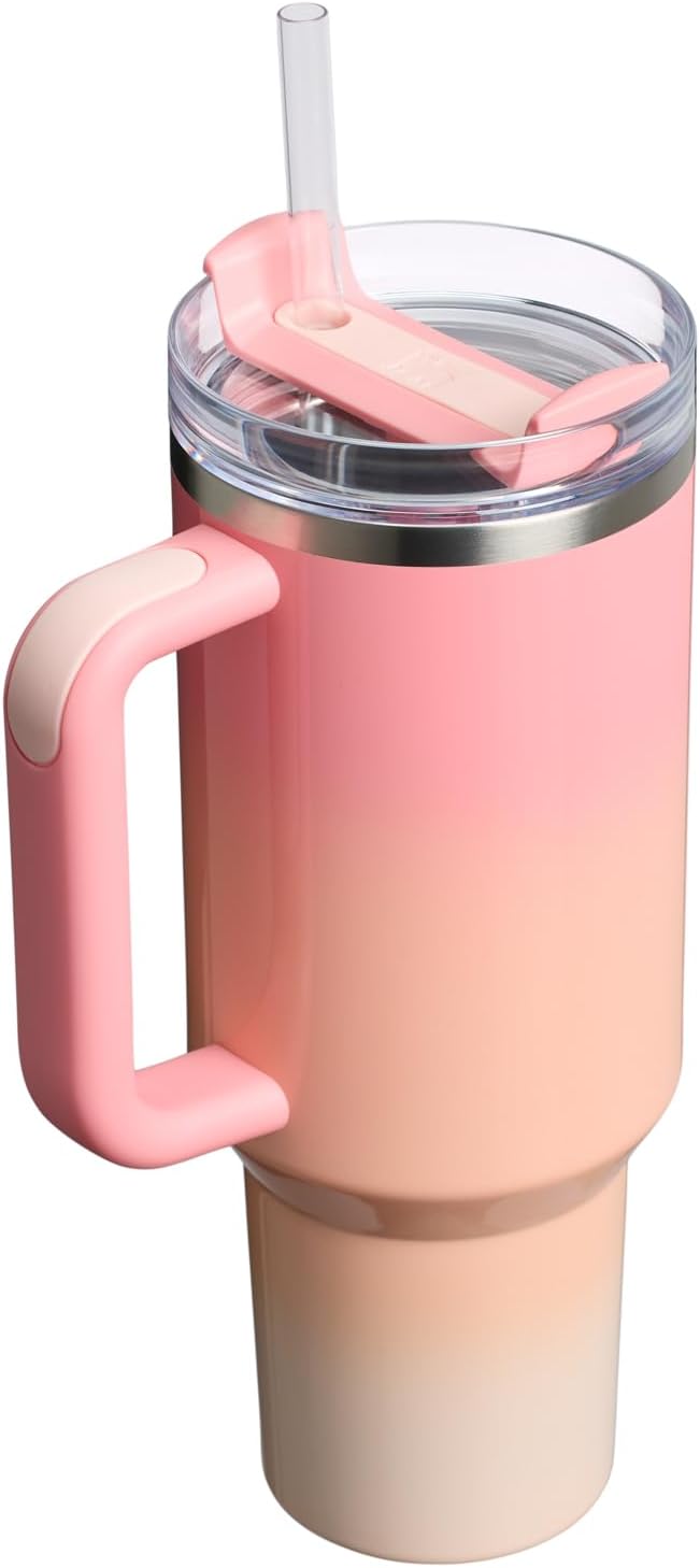 STANLEY Quencher H2.0 Tumbler with Handle and Straw 40 oz | Flowstate 3-Position Lid | Cup Holder Compatible for Travel | Insulated Stainless Steel Cup | BPA-Free | Pink Mesa Sunset
