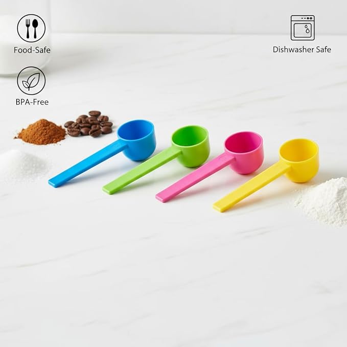 5g Plastic Measuring Spoons (10ml) – Pack of 5 mini Scoops for Protein Poweder, Creatine, Coffee, Lab, Baking, Laundry, Canisters, Dry Goods – 1 Teaspoon Measuring Spoons (tsp), Blue