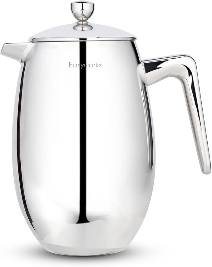 Easyworkz Nando French Press 34 oz Double Wall Insulated Thermal Coffee Maker,304 Stainless Steel Cafetiere