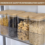 Glass Storage Jars with Airtight Bamboo Lids - Stackable Kitchen Canisters for Candy, Cookies, Rice, Sugar, Flour, Pasta