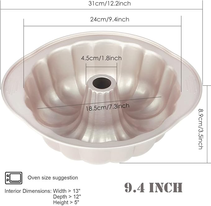 Fluted Tube Cake Pan Nonstick, 9-Inch Heavy Duty Carbon Steel Fluted Ring Mold Pond Cake Pans for Baking with Handles For Oven Bakeware Champagne Gold