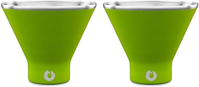 SNOWFOX Premium Vacuum Insulated Stainless Steel Martini Glass, Set of 2, Martinis Stay Icy Cold, Stemless Cocktail Glasses, Elegant Home Entertaining, Bold Beautiful Barware Set, 8 oz, Lime