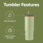 Owala Stainless Steel Triple Layer Insulated Travel Tumbler with Spill Resistant Lid and Straw, BPA Free, 24 oz, Brown/Green (Brave Adventures)
