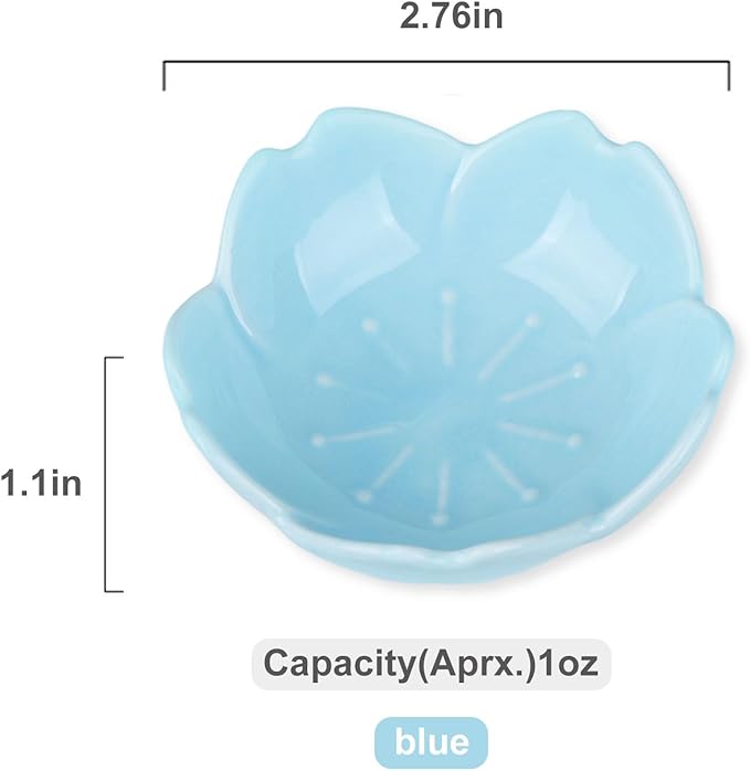 WHJY Blue Cherry Blossom Dish Set, Cute Pink Ceramic Plates, Sauce/Seasoning Dish, Sushi Dishes, Soy Dipping Bowl, Dessert, Appetizer Plates, Serving Dish for Kitchen Home – Set of 5